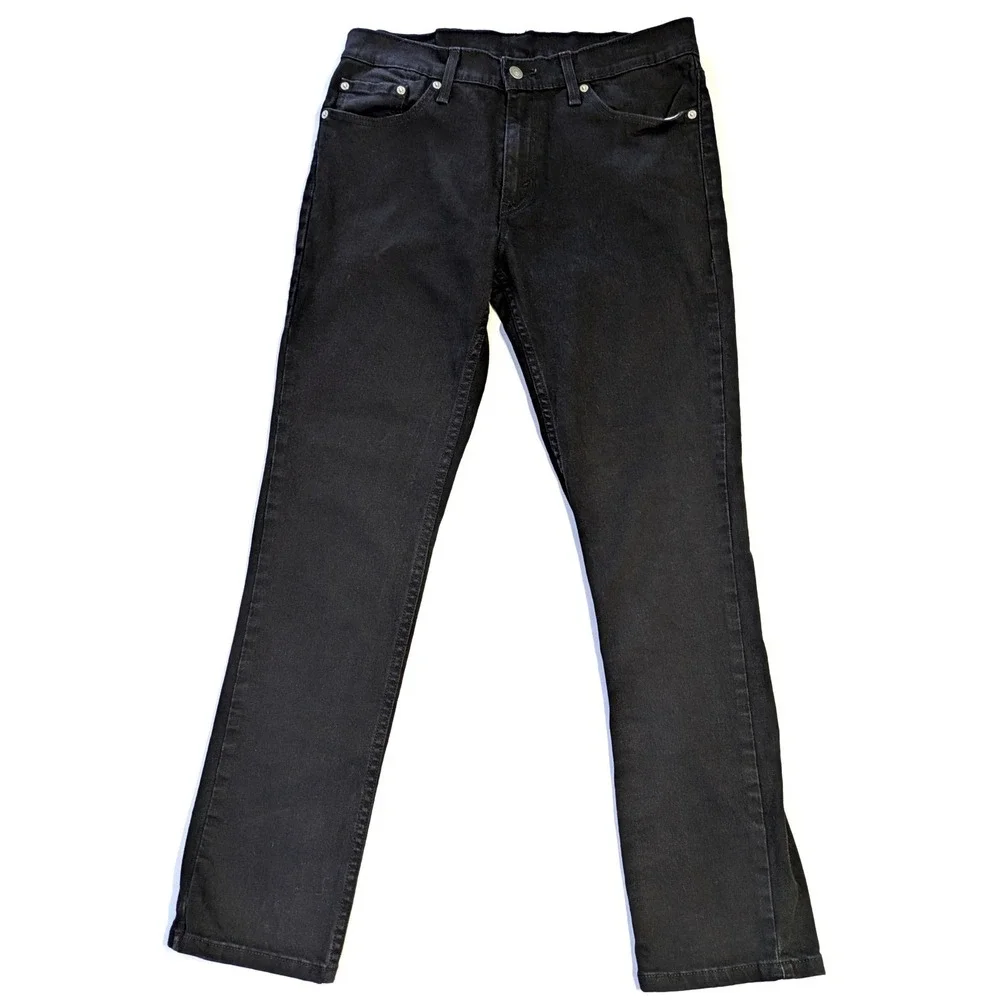 Levis 511 Slim Fit Mens Jeans Black Denim Size 33x32 Solid Dark Wash Pants